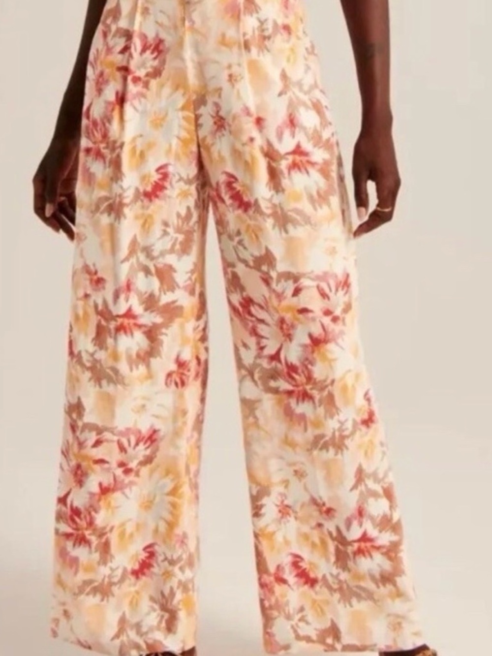 Abercrombie & Fitch Floral Wide-Leg Pants in Cream, Pink & Yellow